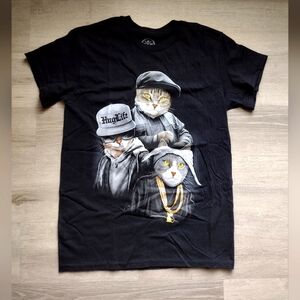 Black, Cats HUG LIFE graphic Print DOM T-Shirt, Men's Size S NWOT